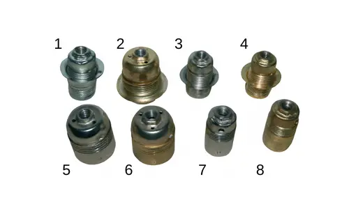 E14 / E27 Metal İtalyan Duy Çeşitleri | Rondelalı ve Rondelasız Krom & Sarı Modeller